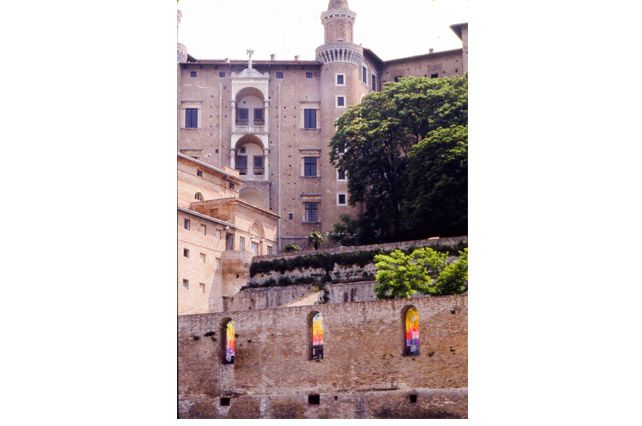 Untitled, Dyed textile banners, Palazzo Ducale, Urbino, 1983