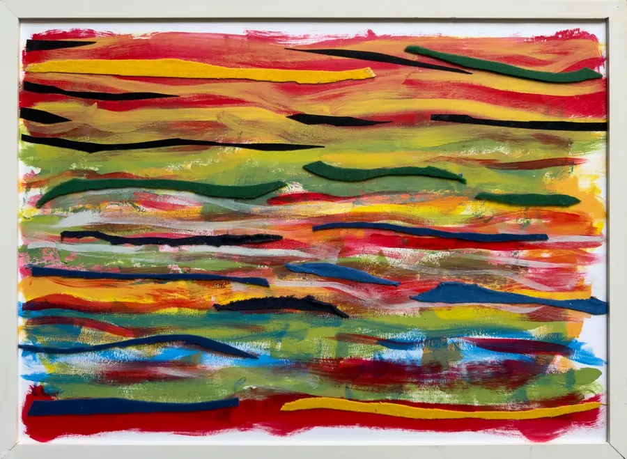Untitled, Tempera, enamels and threads on paper